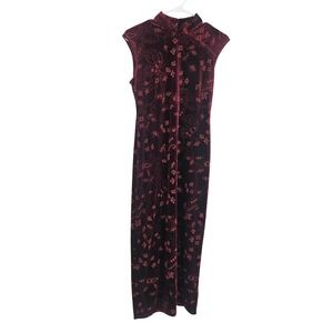 Vintage y2k Maxi Dress Red Black Velvet Floral Grunge Goth Whimsigoth Size 6